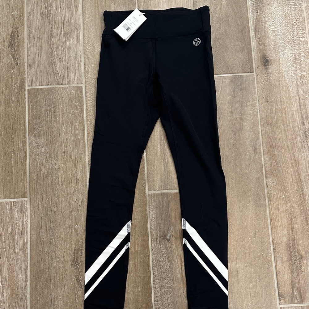 Tory Sport Black  Leggings with White Reflective Chevron Stripes